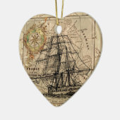 Antike Alte Frankreich Karte & Schiff Keramikornament (Links)