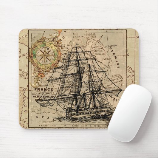 Antike Alte Frankreich Karte & Schiff Mousepad (Mit Mouse)