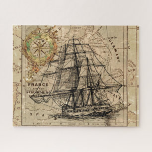 Antike Alte Frankreich Karte & Schiff Puzzle