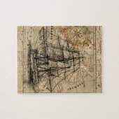 Antike Alte Frankreich Karte & Schiff Puzzle (Horizontal)