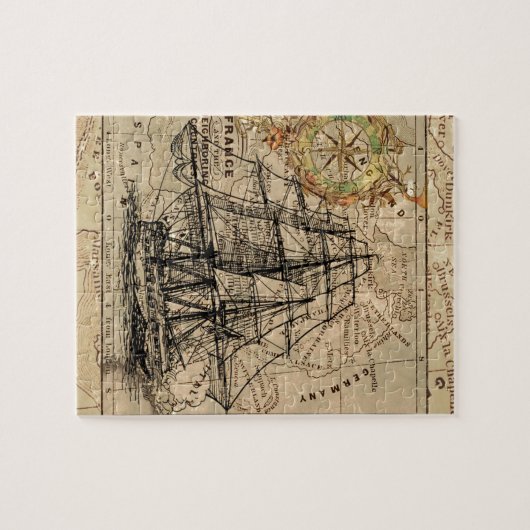 Antike Alte Frankreich Karte & Schiff Puzzle (Horizontal)