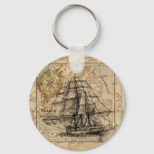 Antike Alte Frankreich Karte & Schiff Schlüsselanhänger (Vorderseite)