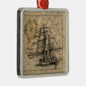 Antike Alte Frankreich Karte & Schiff Silbernes Ornament (Rechts)