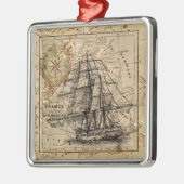 Antike Alte Frankreich Karte & Schiff Silbernes Ornament (Links)