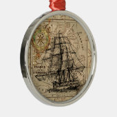 Antike Alte Frankreich Karte & Schiff Silbernes Ornament (Rechts)