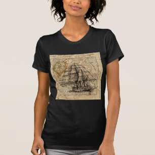 Antike Alte Frankreich Karte & Schiff T-Shirt