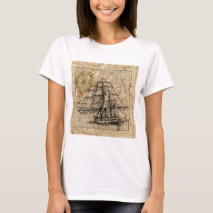 Antike Alte Frankreich Karte & Schiff T-Shirt
