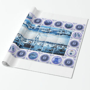 Antike alte holländische Fliesen Delftware Holland Geschenkpapier