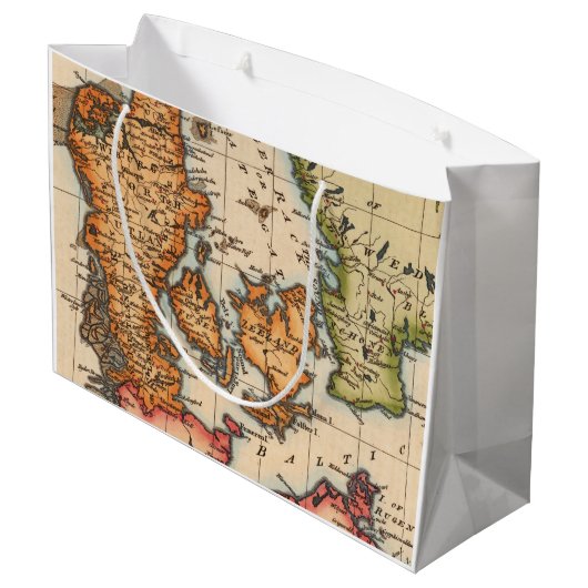 Antike Alte Karte Inspiriert (10) Große Geschenktüte (Rückseite Schrägansicht)