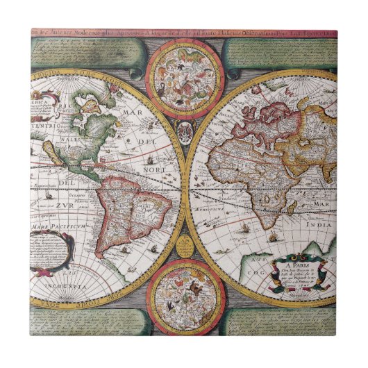 Antike Alte Karte Inspiriert (12) Fliese (Vorderseite)