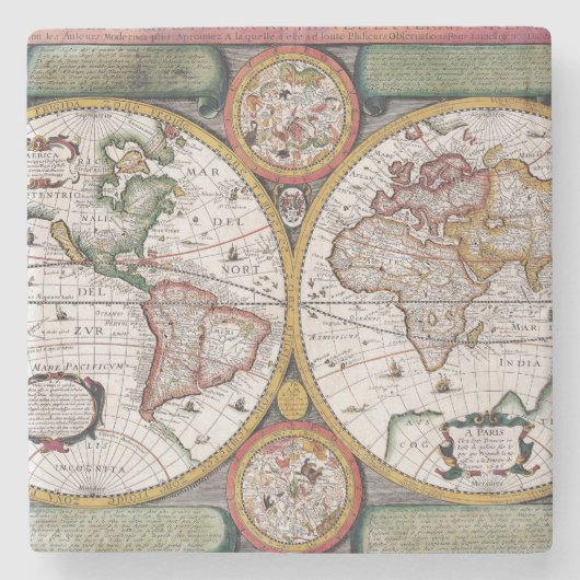 Antike Alte Karte Inspiriert (12) Steinuntersetzer (Vorderseite)