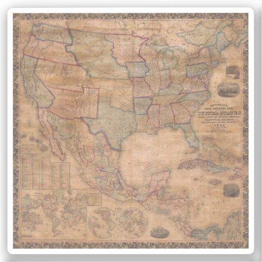 Antike Alte Karte Inspiriert (13) Aufkleber (Vorderseite)