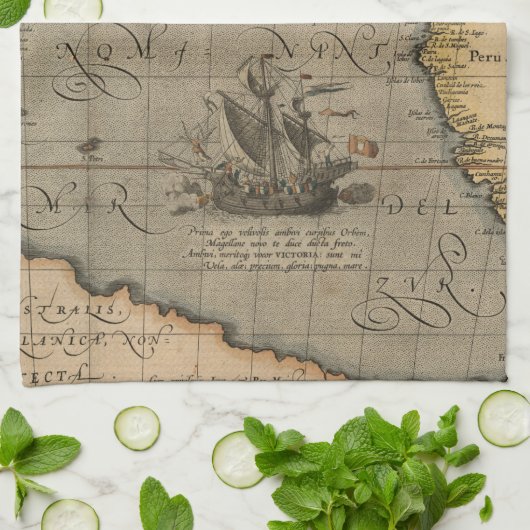 Antike Alte Karte Inspiriert (14) Gepäckanhänger Geschirrtuch (Gefaltet)