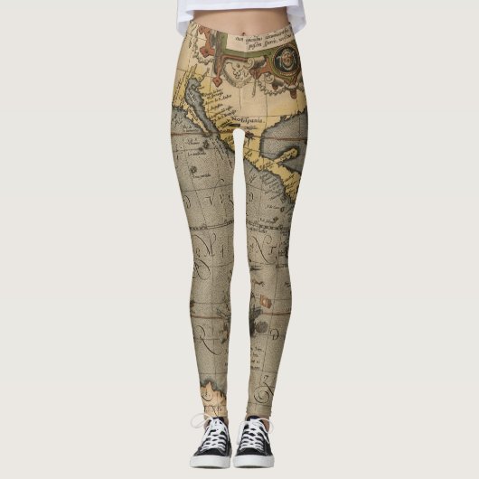 Antike Alte Karte Inspiriert (14) Gepäckanhänger Leggings (Vorderseite)