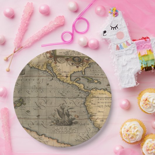 Antike Alte Karte Inspiriert (14) Gepäckanhänger Pappteller (Party)