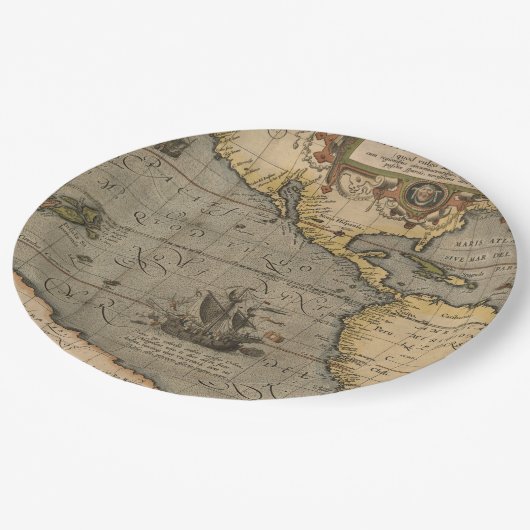 Antike Alte Karte Inspiriert (14) Gepäckanhänger Pappteller (Schrägansicht)