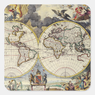 Antike Alte Karte Inspiriert (4) Quadratischer Aufkleber