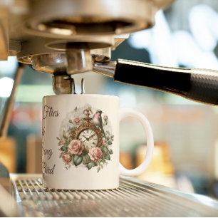 Antike alte Uhr Sage Grün Vogel Floral Antiquität  Kaffeetasse