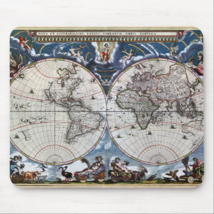 Antike alte Weltkarte 1664 Restauriert Mousepad