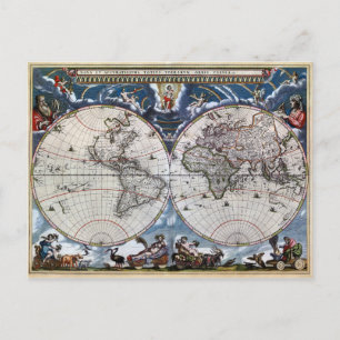 Antike alte Weltkarte 1664 Restauriert Postkarte