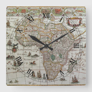 Antike alte Weltkarte Afrikas von Blaeu, ca. 1635 Quadratische Wanduhr