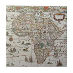 Antike alte Weltkarte Afrikas von Blaeu, um 1635 Fliese