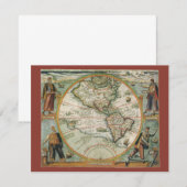 Antike alte Weltkarte Amerikas, Theodor de Bry Einladung (Vorne/Hinten)