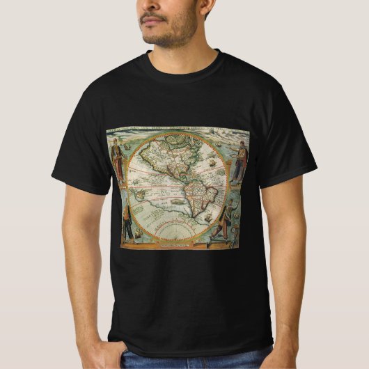 Antike alte Weltkarte Amerikas, Theodor de Bry T-Shirt (Vorderseite)