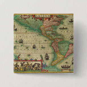 Antike alte Weltkarte der Amerikas, 1606 Button