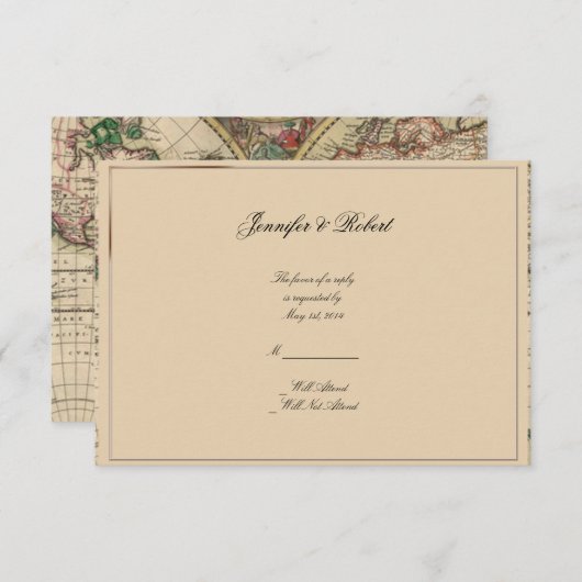Antike alte Weltkarte für Hochzeitsreaktion RSVP Karte (Vorne/Hinten)