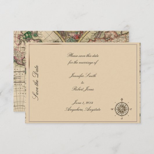 Antike alte Weltkarte Hochzeit retten Datum Save The Date (Vorne/Hinten)