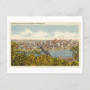 Antike Ansichtskarte der Skyline von Pittsburgh Postkarte