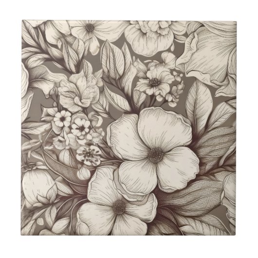 Antike Apotheker-Blumen-Sepia-Herbarium Fliese (Vorderseite)