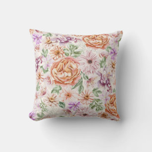 Antike Aquarell-Aprikosenrose und lila Blumenmuste Kissen