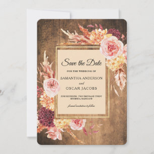 Antike Aquarell-Blumen Golf Rahmen aus Holz Save The Date