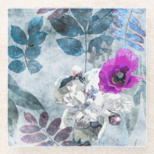 Antike Aquarell-Blumen-Lilac-Mohn Glasuntersetzer