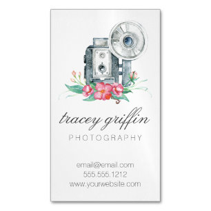 Antike Aquarell-Kamera und Blumen Magnetische Visitenkarte