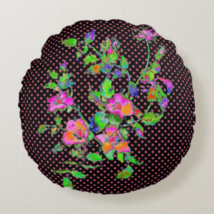 Antike Aquarell-Rosa-Orangen-Rosen Polka-Punkte Rundes Kissen