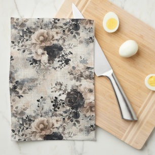 Antike Aquarell-Rosen in Beige, Schwarz, Creme Geschirrtuch