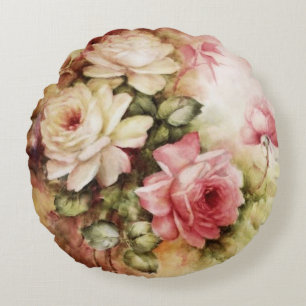 Antike Aquarell-Rosen viktorianische Blumen Floral Rundes Kissen