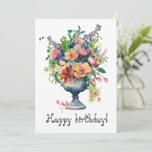 antike Aquarellblumen in einer Vase Feiertagskarte