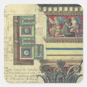 Antike Architektur, Säule mit Gesimsgestaltung Quadratischer Aufkleber