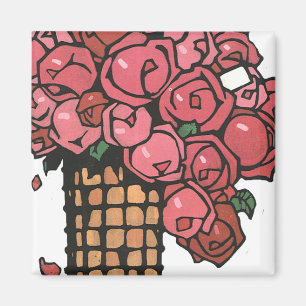 Antike Art Deco Blumen, rosa Gartenrosen Magnet