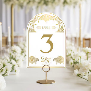Antike Art Deco Goldene Bogen Hochzeit Tischnummer