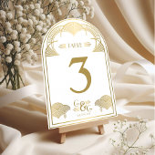 Antike Art Deco Goldene Bogen Hochzeit Tischnummer