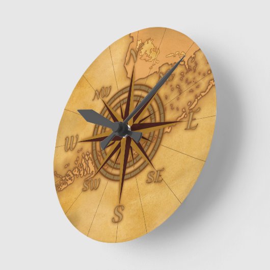 Antike Art-Kompass-Rose Runde Wanduhr (Winkel)