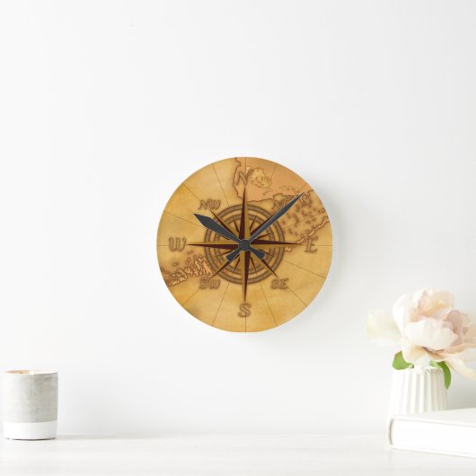 Antike Art-Kompass-Rose Runde Wanduhr (Zuhause)