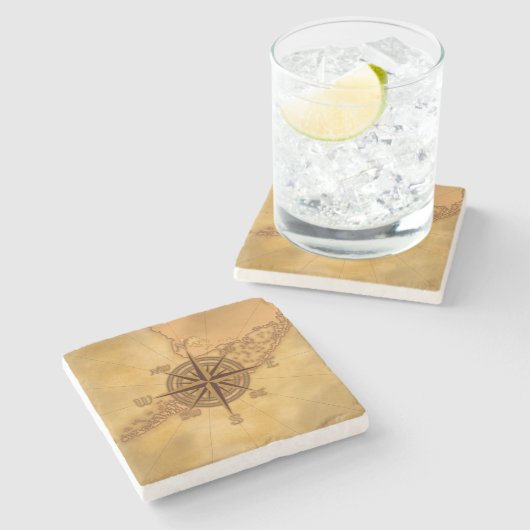 Antike Art-Kompass-Rose Steinuntersetzer (Seitenansicht)