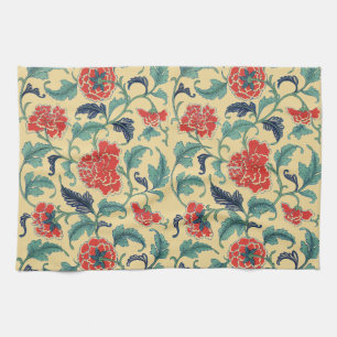 Antike Art Nouveau Chinesische Rote Blumige Chinoi Geschirrtuch
