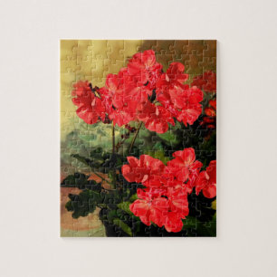 Antike Art-rote Pelargonie-Blumen-Geschenke Puzzle